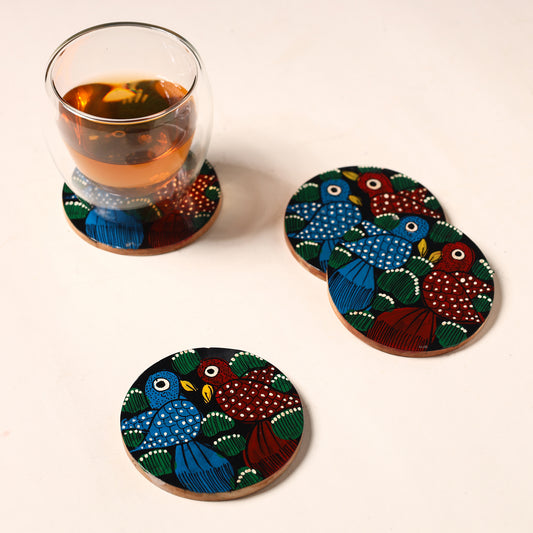 Bengal Patua Handpainted Akashmoni Wooden Coasters (Set of 4) 48