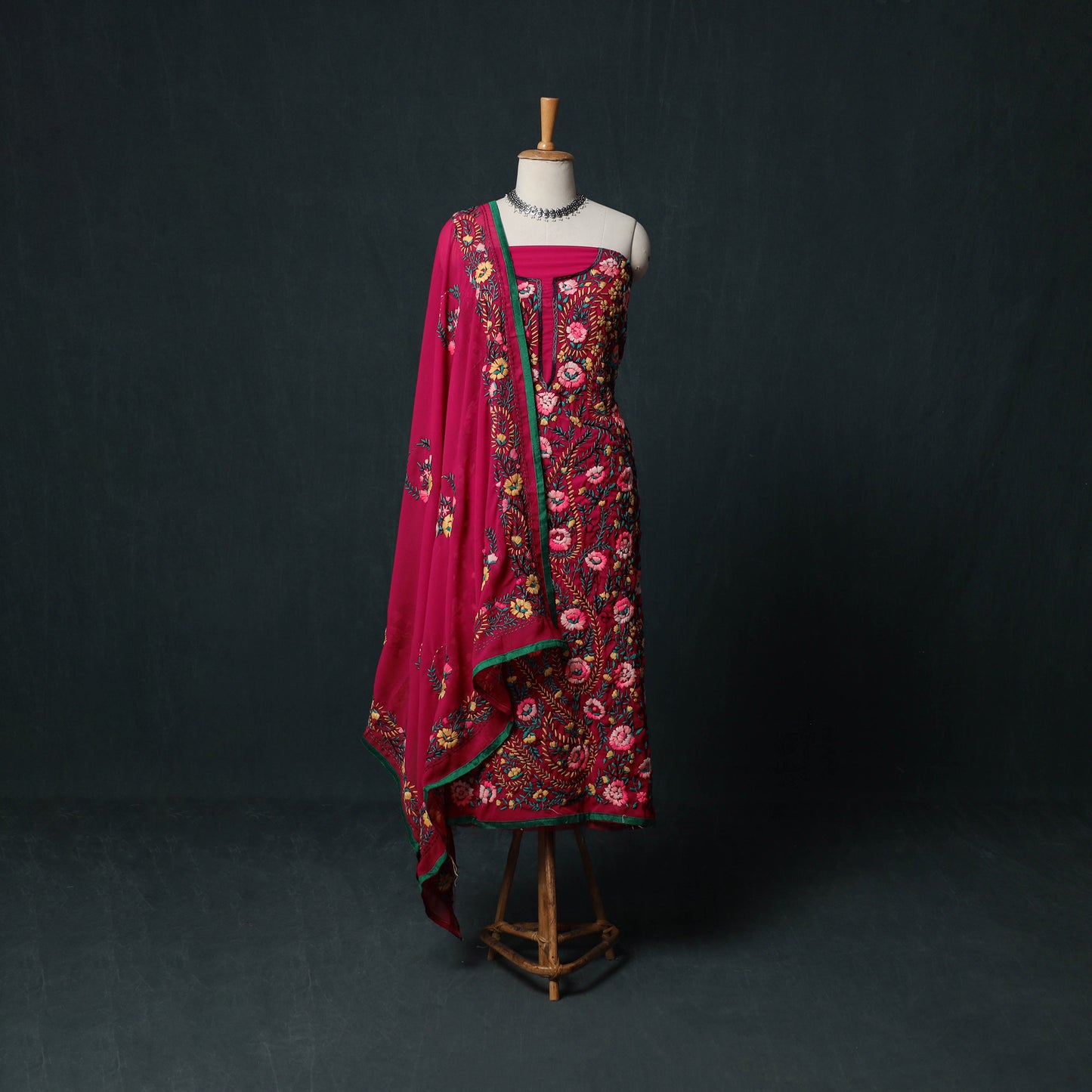 Hand Embroidered Georgette 3pc Unstitched Dress Material Suit Set 18