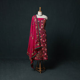 Hand Embroidered Georgette 3pc Unstitched Dress Material Suit Set 18