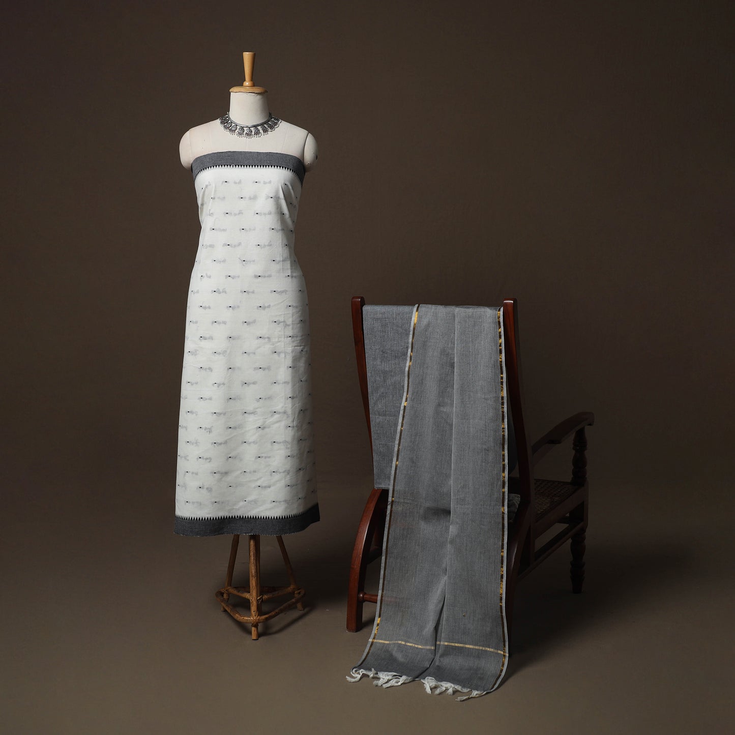 Jacquard Woven Pure Cotton 3pc Unstitched Dress Material Suit Set 11