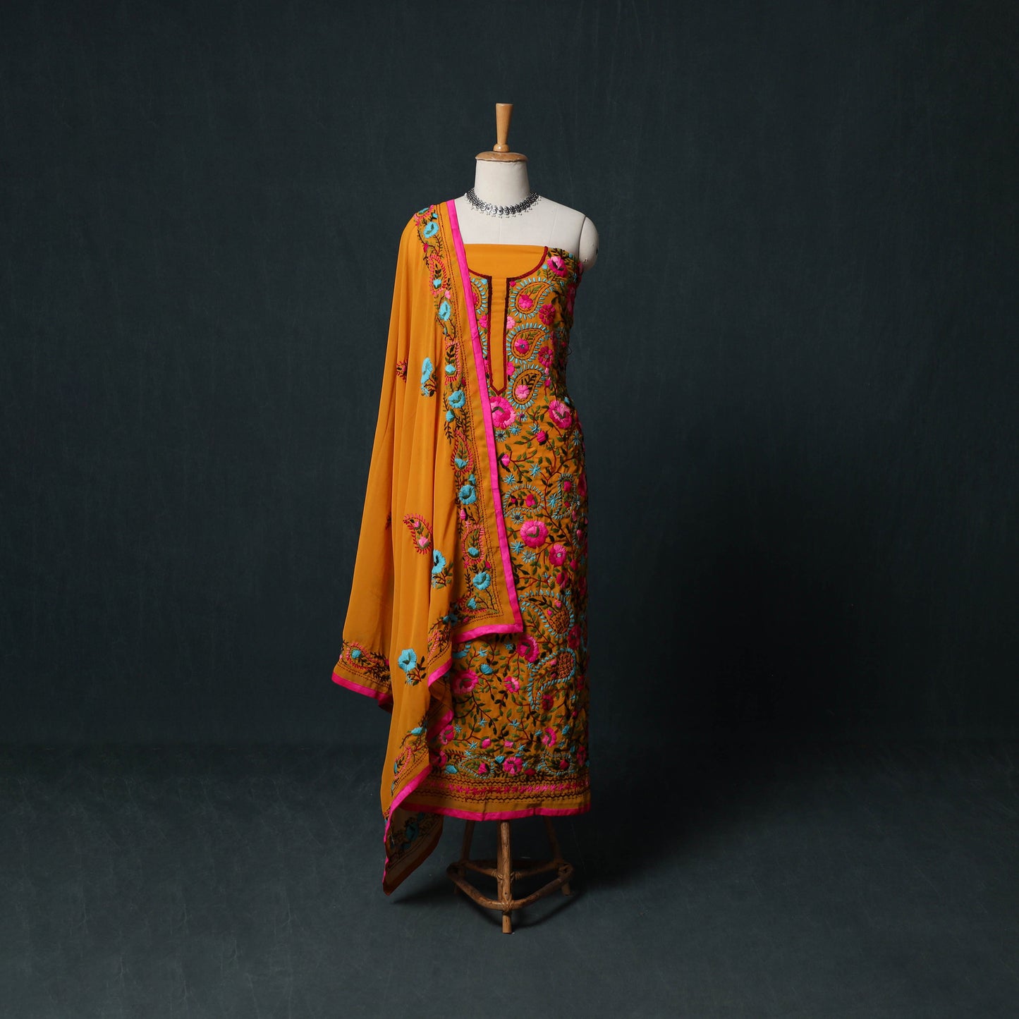 Hand Embroidered Georgette 3pc Unstitched Dress Material Suit Set 20