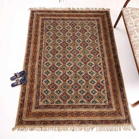Warangal Weave Kalamkari Block Printed Cotton Durrie / Carpet / Rug (82 x 62 in)