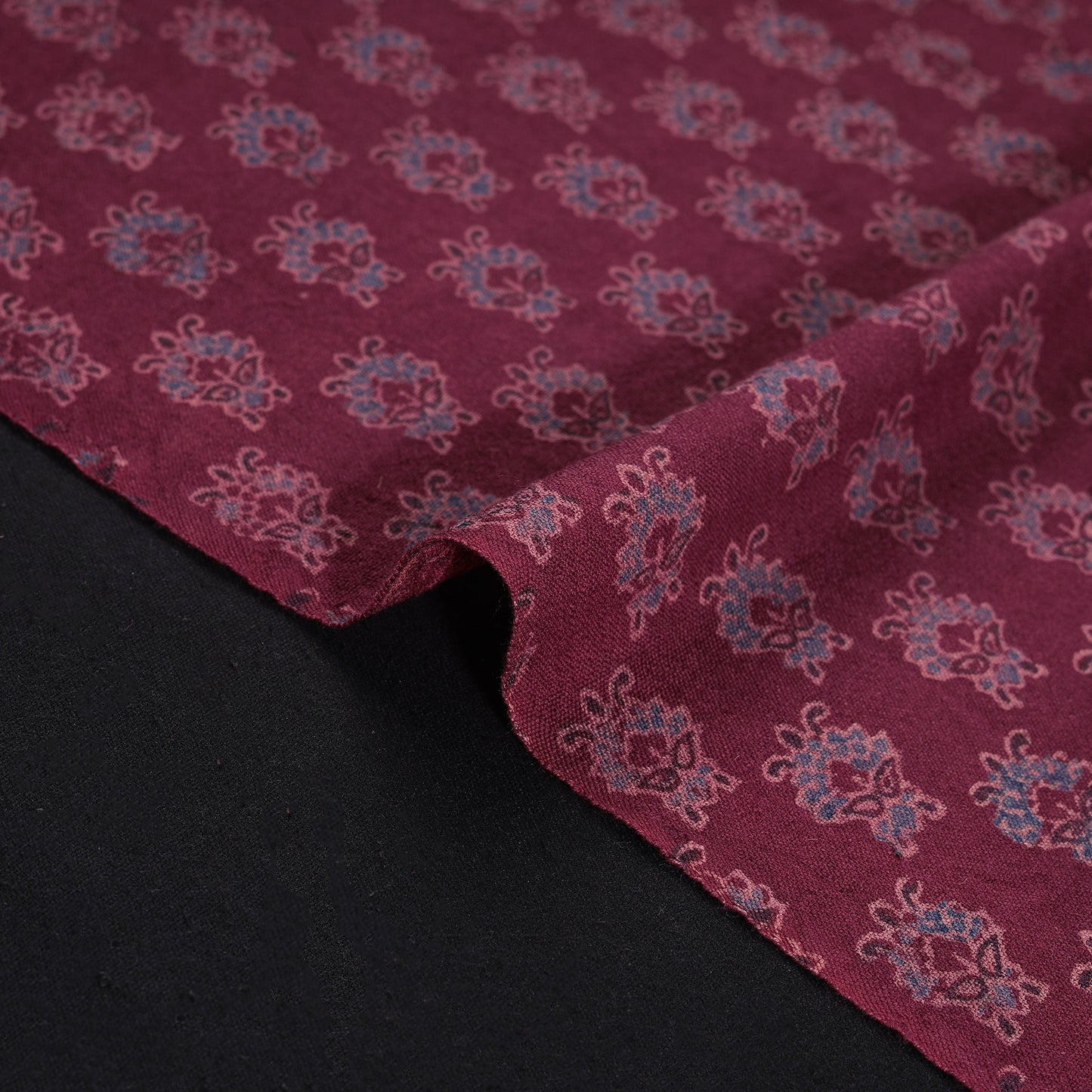 Pure Handwoven Merino Wool Fabrics in Ajrakh Block Prints 12