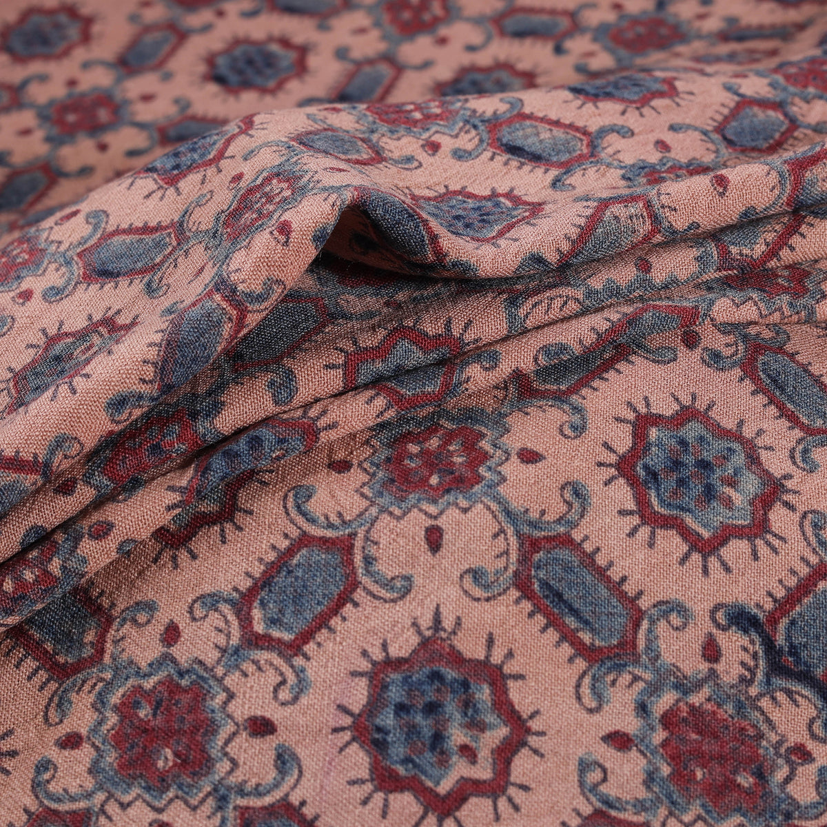 Pure Handwoven Merino Wool Fabrics in Ajrakh Block Prints 08