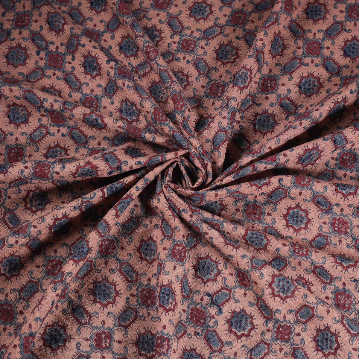 Pure Handwoven Merino Wool Fabrics in Ajrakh Block Prints 08