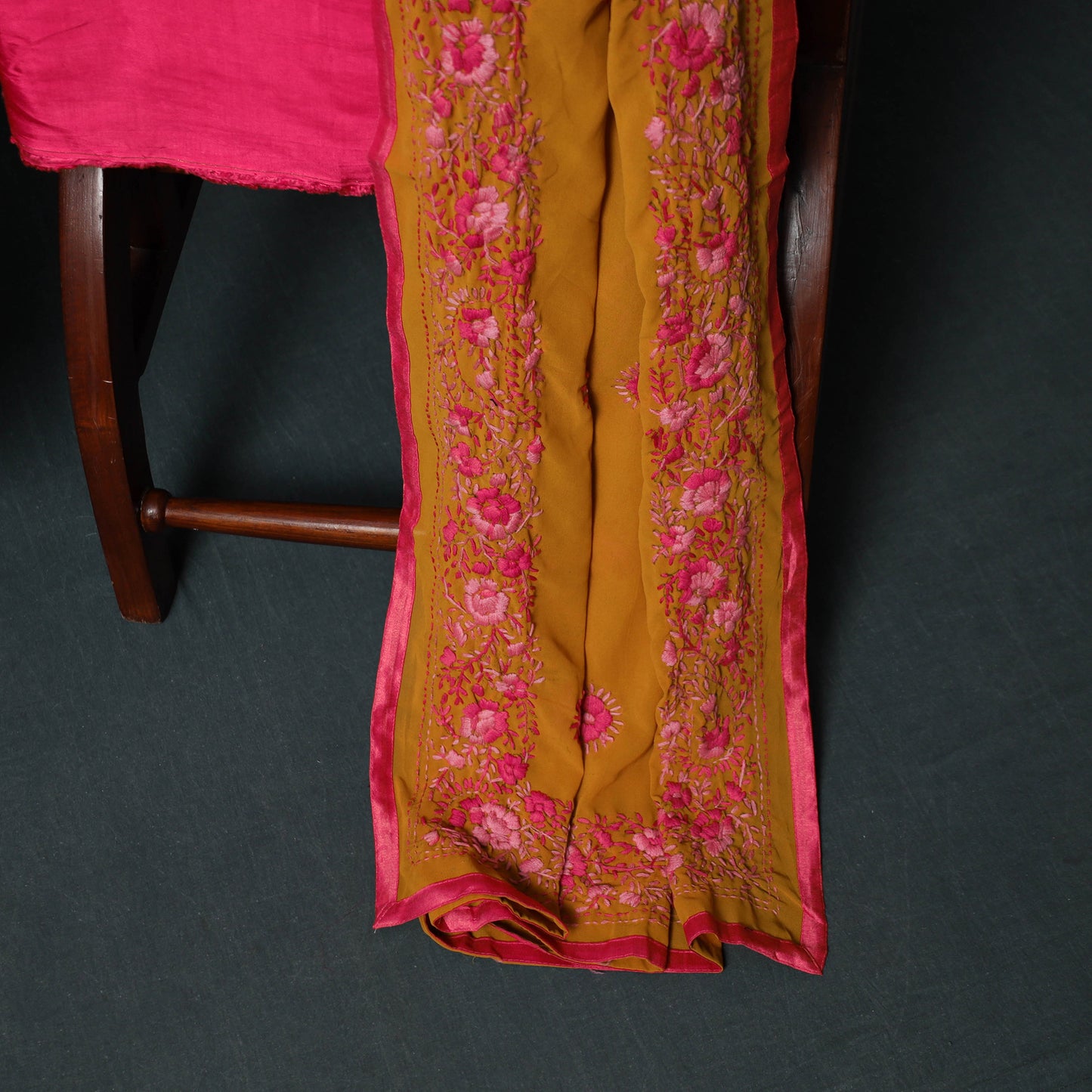 Hand Embroidered Georgette 3pc Unstitched Dress Material Suit Set 21