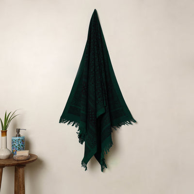 Buy Green Handloom Cotton Bagh Print Towel