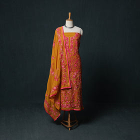 Hand Embroidered Georgette 3pc Unstitched Dress Material Suit Set 21