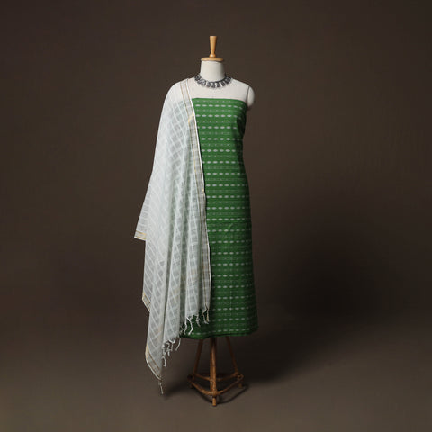 Green - Jacquard Woven Pure Cotton 3pc Unstitched Dress Material Suit Set 14