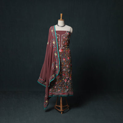 Hand Embroidered Georgette 3pc Unstitched Dress Material Suit Set 22