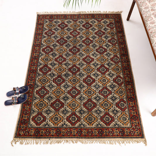Warangal Weave Kalamkari Block Printed Cotton Durrie / Carpet / Rug (74 x 51 in)