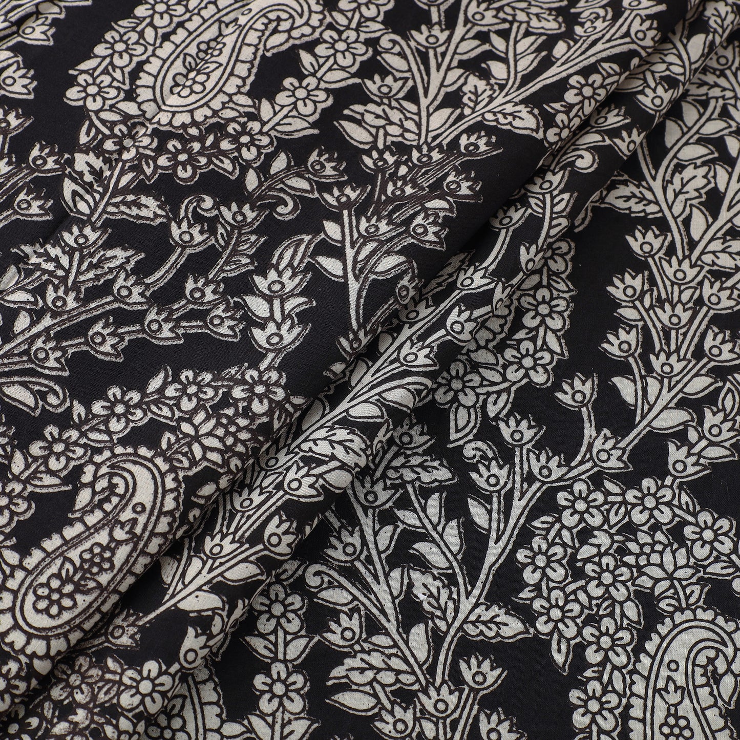 Buy Black Cotton Kalamkari Print Fabric