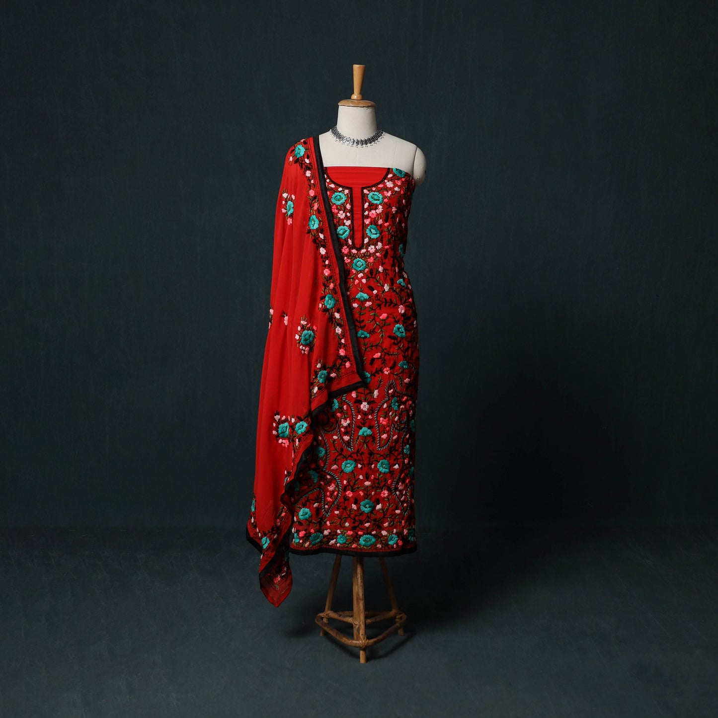Hand Embroidered Georgette 3pc Unstitched Dress Material Suit Set 24
