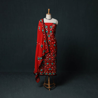 Hand Embroidered Georgette 3pc Unstitched Dress Material Suit Set 24