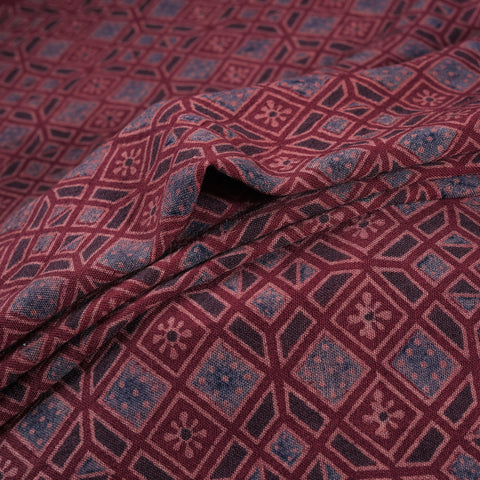 Pure Handwoven Merino Wool Fabrics in Ajrakh Block Prints 04