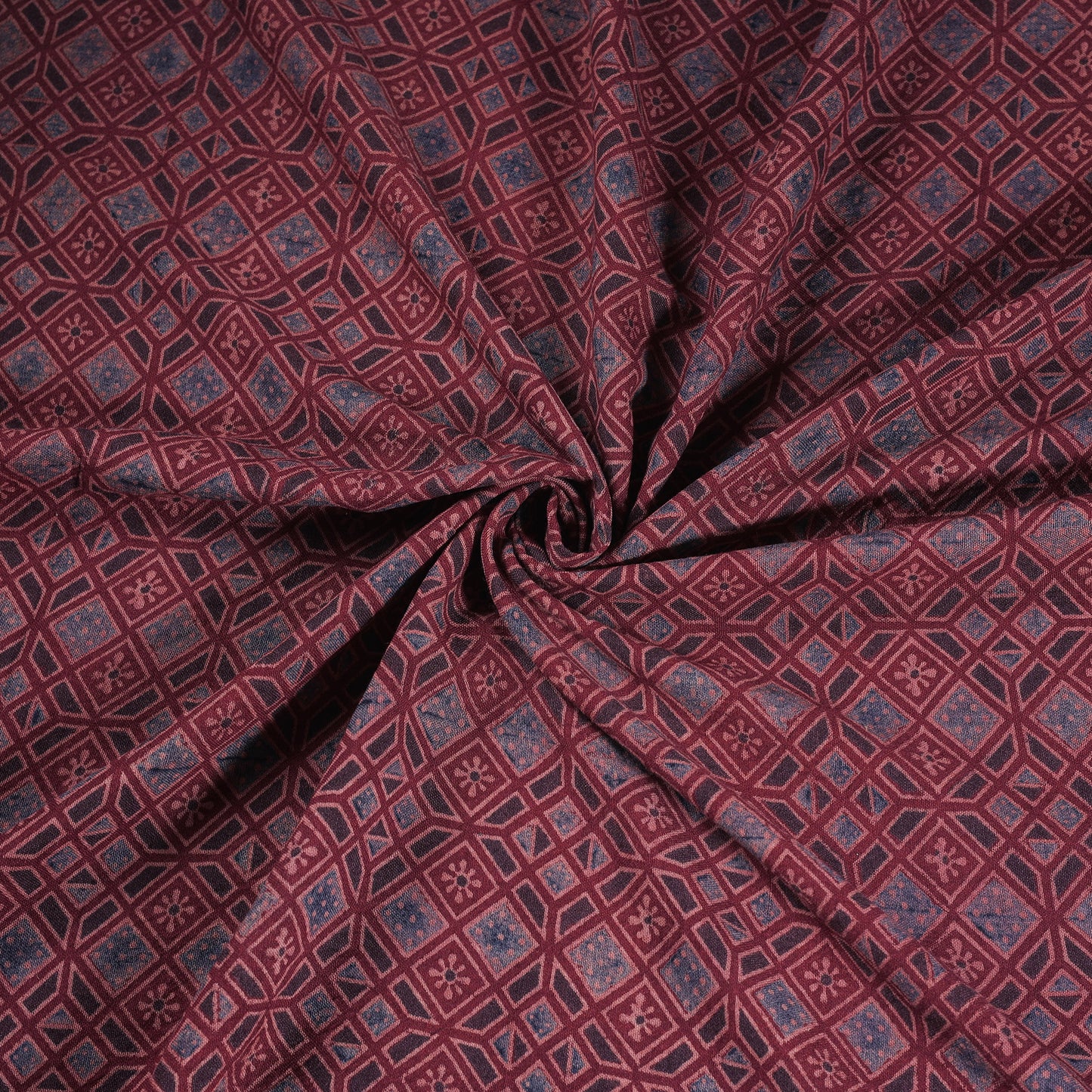 Pure Handwoven Merino Wool Fabrics in Ajrakh Block Prints 04