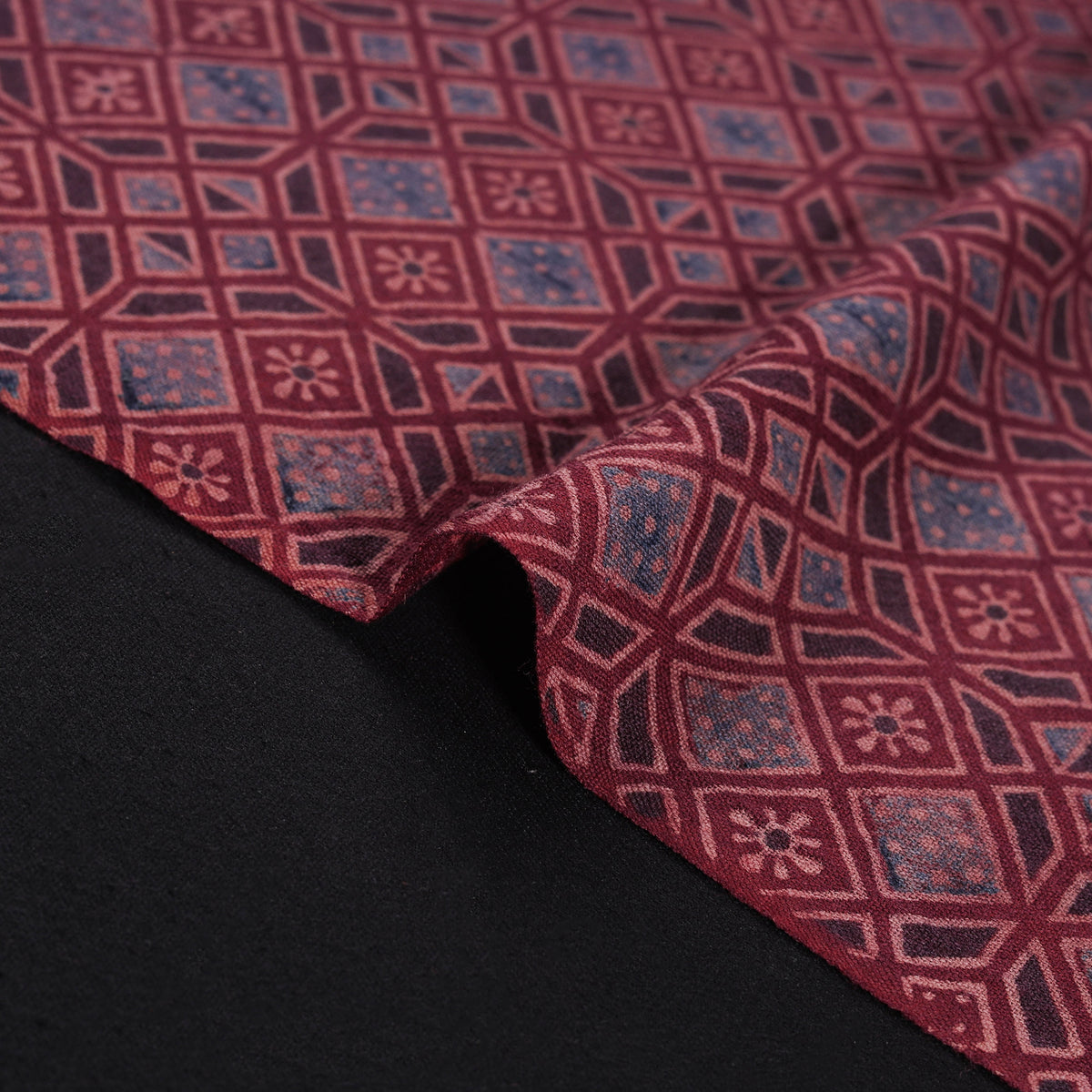 Pure Handwoven Merino Wool Fabrics in Ajrakh Block Prints 04