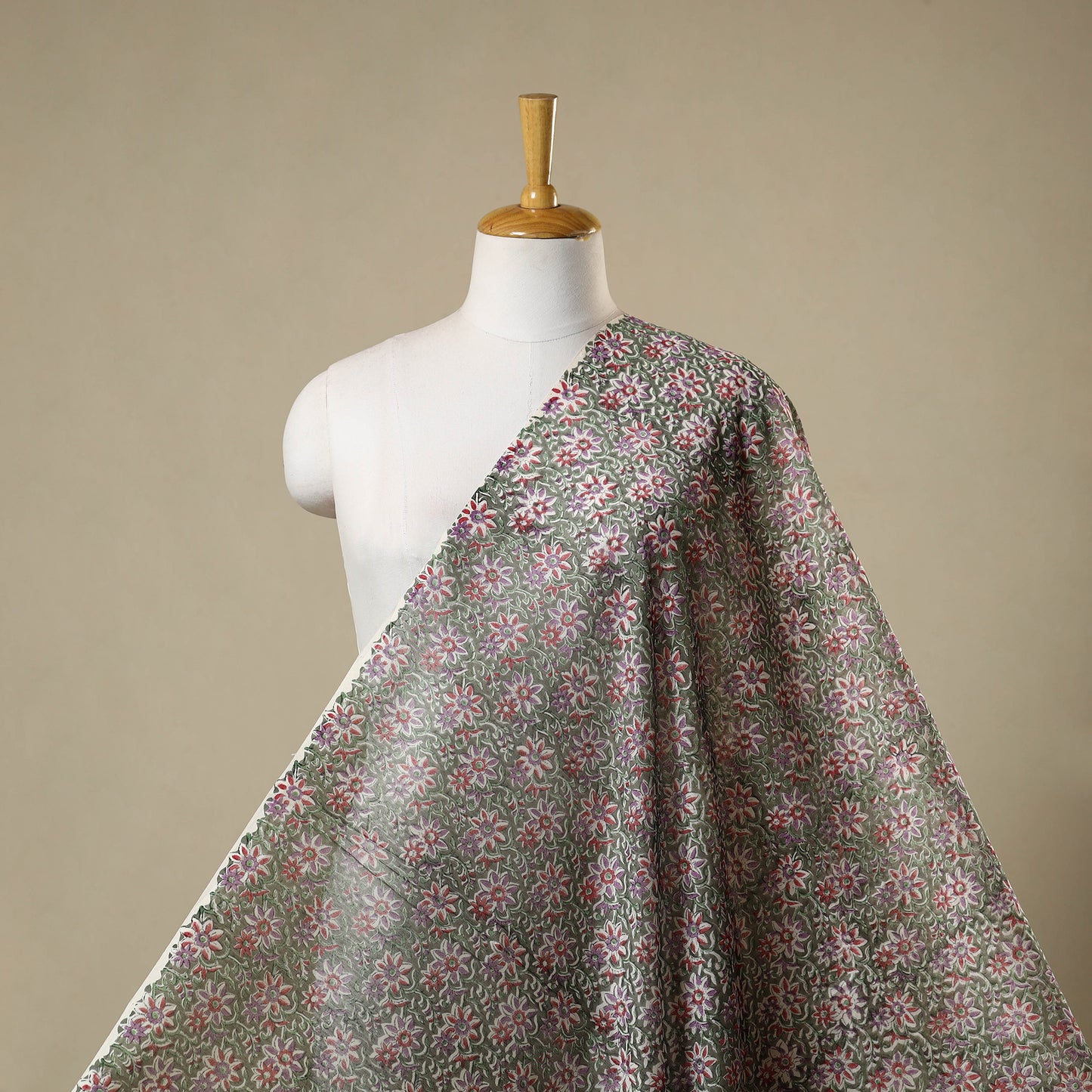 Green - chanderi silk sanganeri fabric 01 - handcrafted