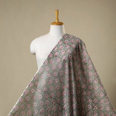 Green - chanderi silk sanganeri fabric 01 - handcrafted