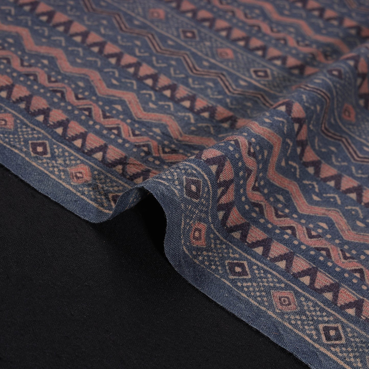 Pure Handwoven Merino Wool Fabrics in Ajrakh Block Prints 03