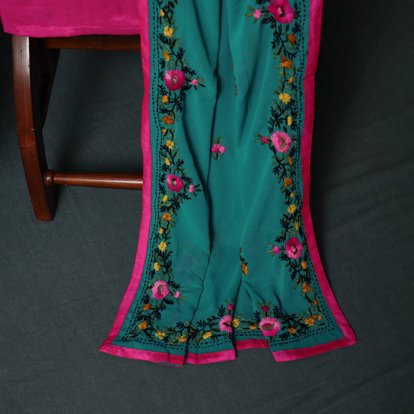 Hand Embroidered Georgette 3pc Unstitched Dress Material Suit Set 26