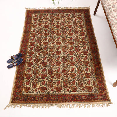 Warangal Weave Kalamkari Block Printed Cotton Durrie / Carpet / Rug (74 x 51 in)