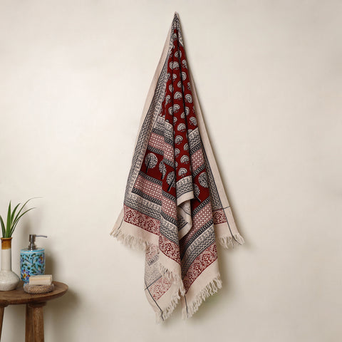 Buy Red Handloom Cotton Bagh Print Towel