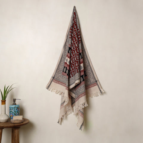 Red Handloom Cotton Bagh Print Towel