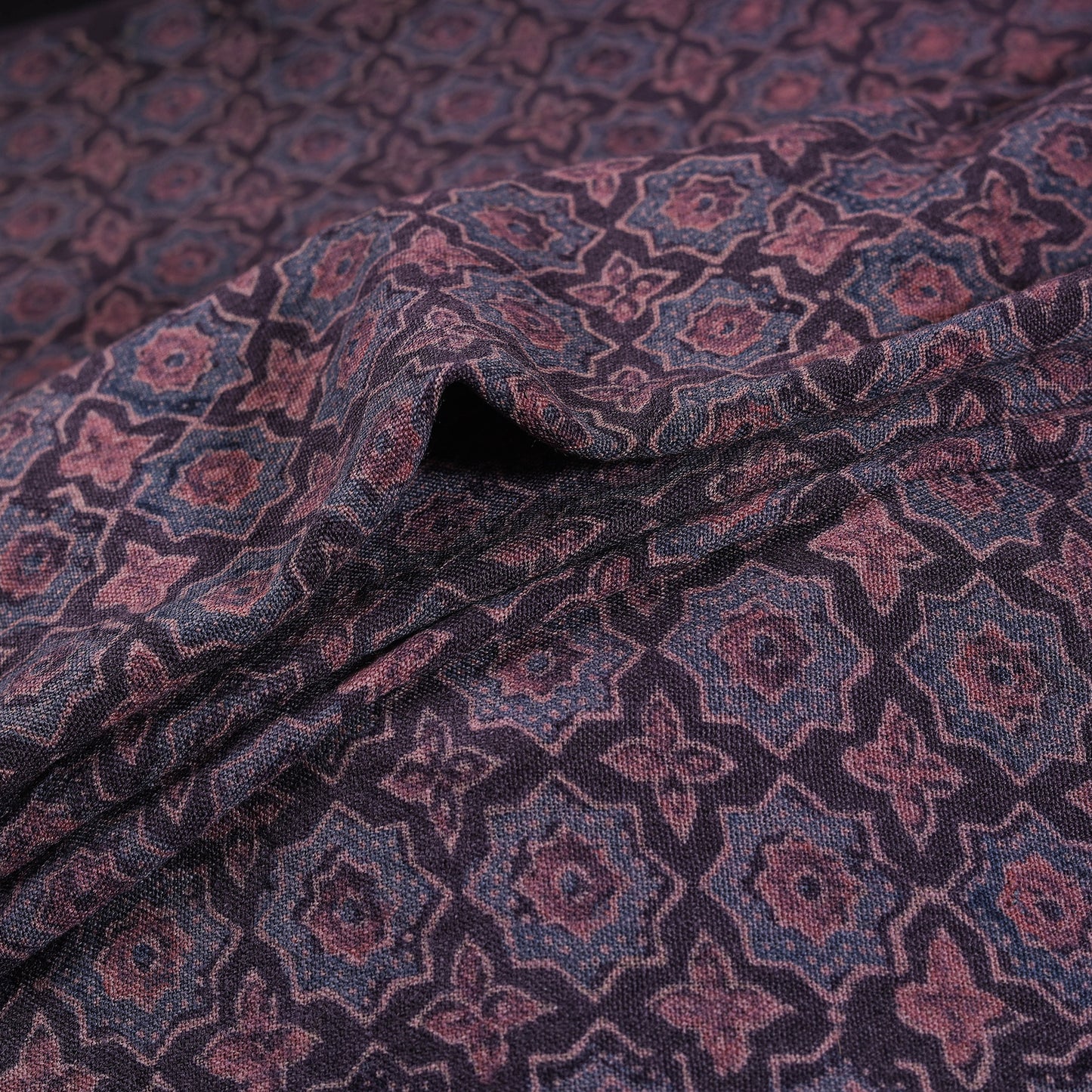 Pure Handwoven Merino Wool Fabrics in Ajrakh Block Prints 09
