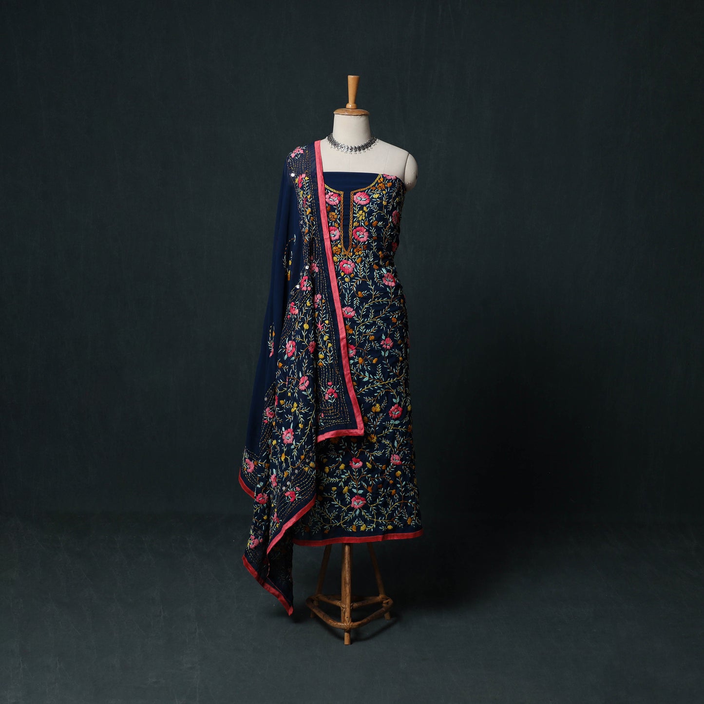 Hand Embroidered Georgette 3pc Unstitched Dress Material Suit Set 28