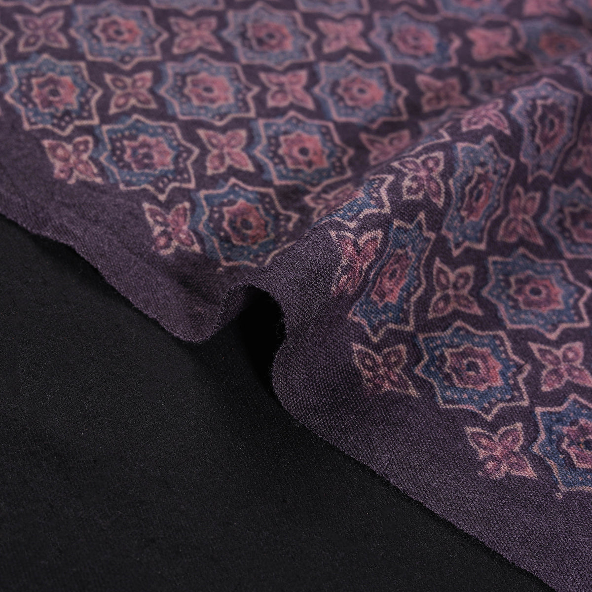 Pure Handwoven Merino Wool Fabrics in Ajrakh Block Prints 09