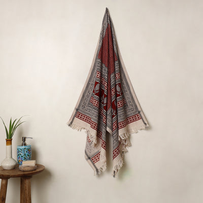 Red Handloom Cotton Bagh Print Towel
