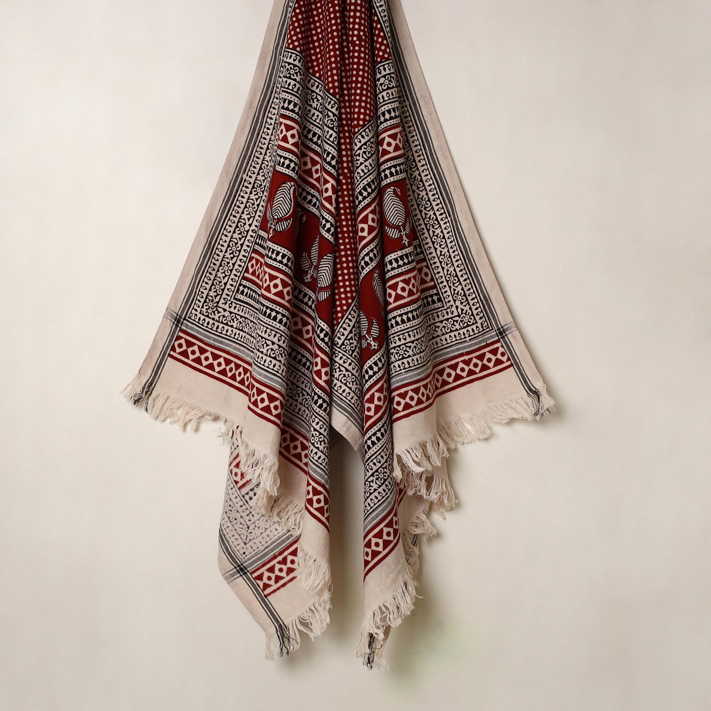 Red Handloom Cotton Bagh Print Towel