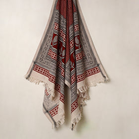 Red Handloom Cotton Bagh Print Towel