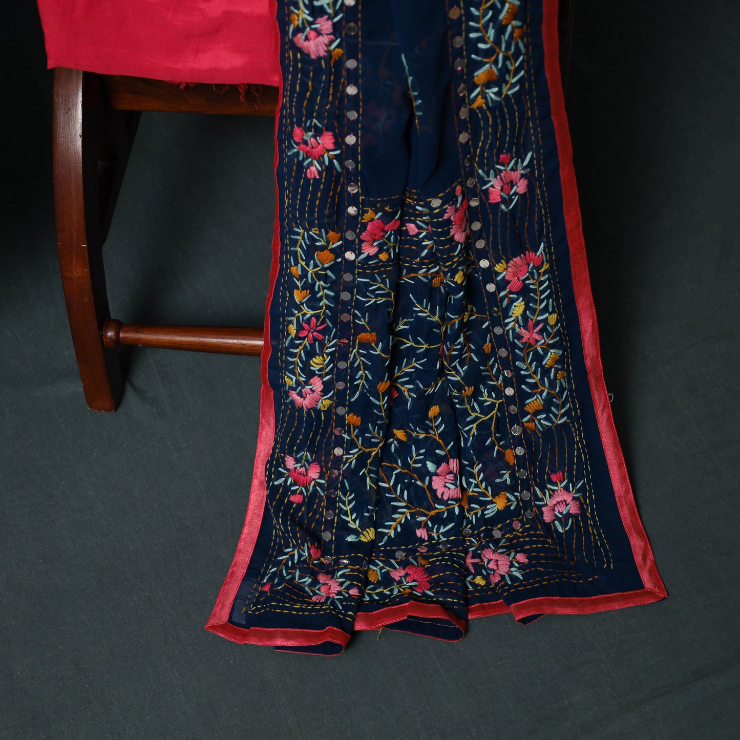 Hand Embroidered Georgette 3pc Unstitched Dress Material Suit Set 28