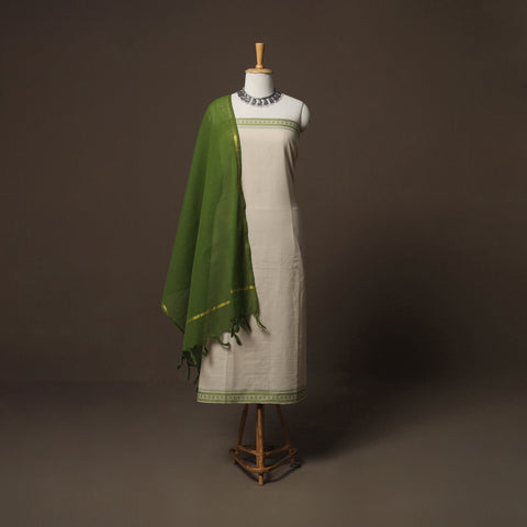 Beige - Jacquard Woven Pure Cotton 3pc Unstitched Dress Material Suit Set 22