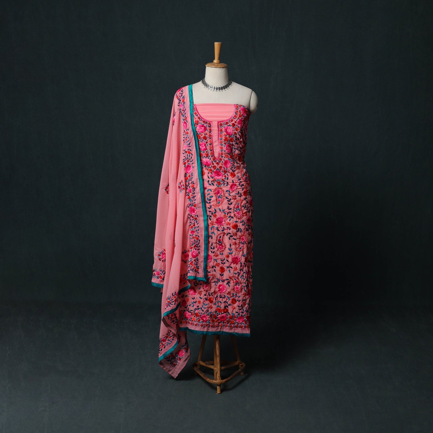 Hand Embroidered Georgette 3pc Unstitched Dress Material Suit Set 30