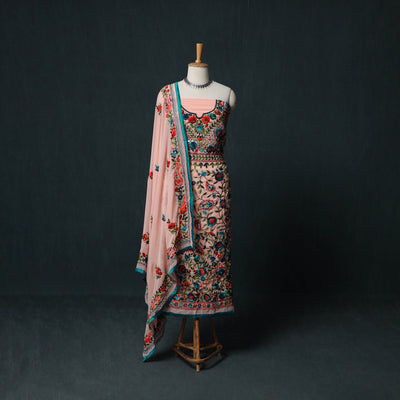 Hand Embroidered Georgette 3pc Unstitched Dress Material Suit Set 31