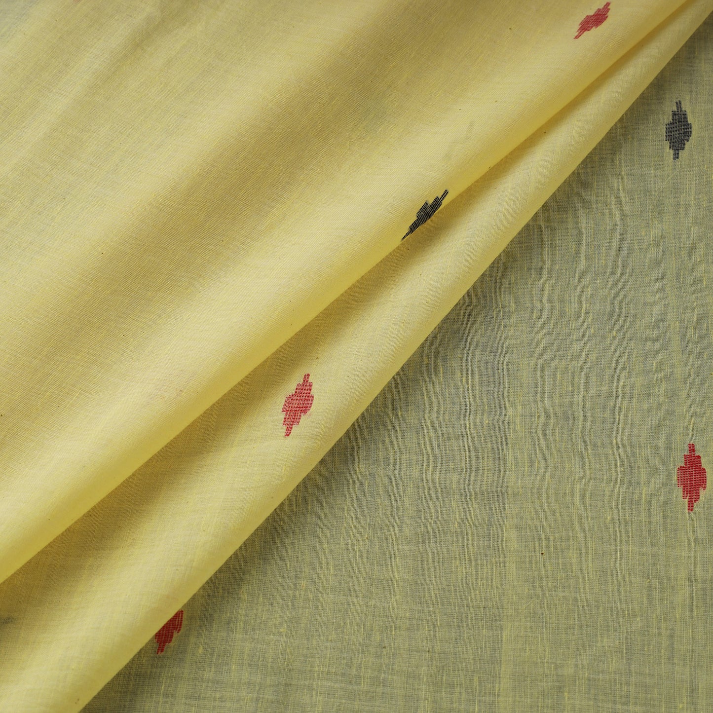 Yellow Handloom Cotton Burdwan Jamdani Fabric 