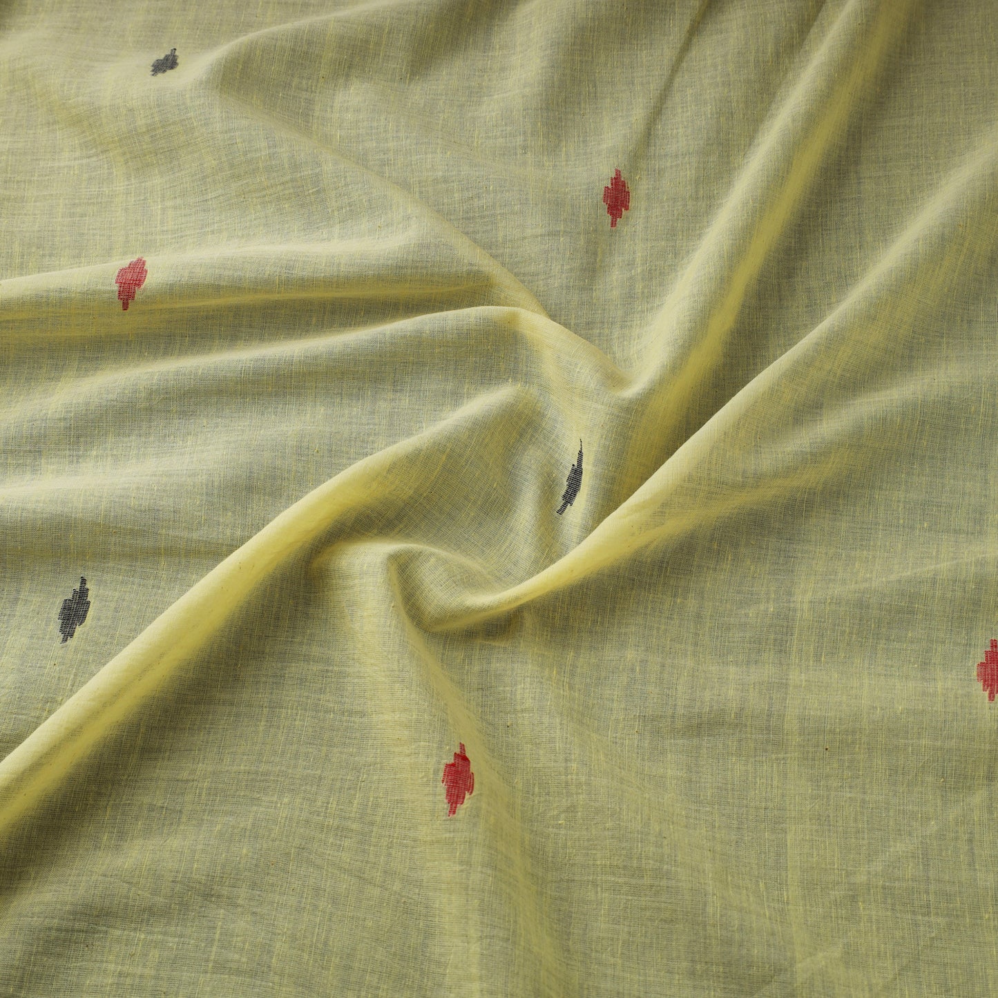 Yellow Handloom Cotton Burdwan Jamdani Fabric 