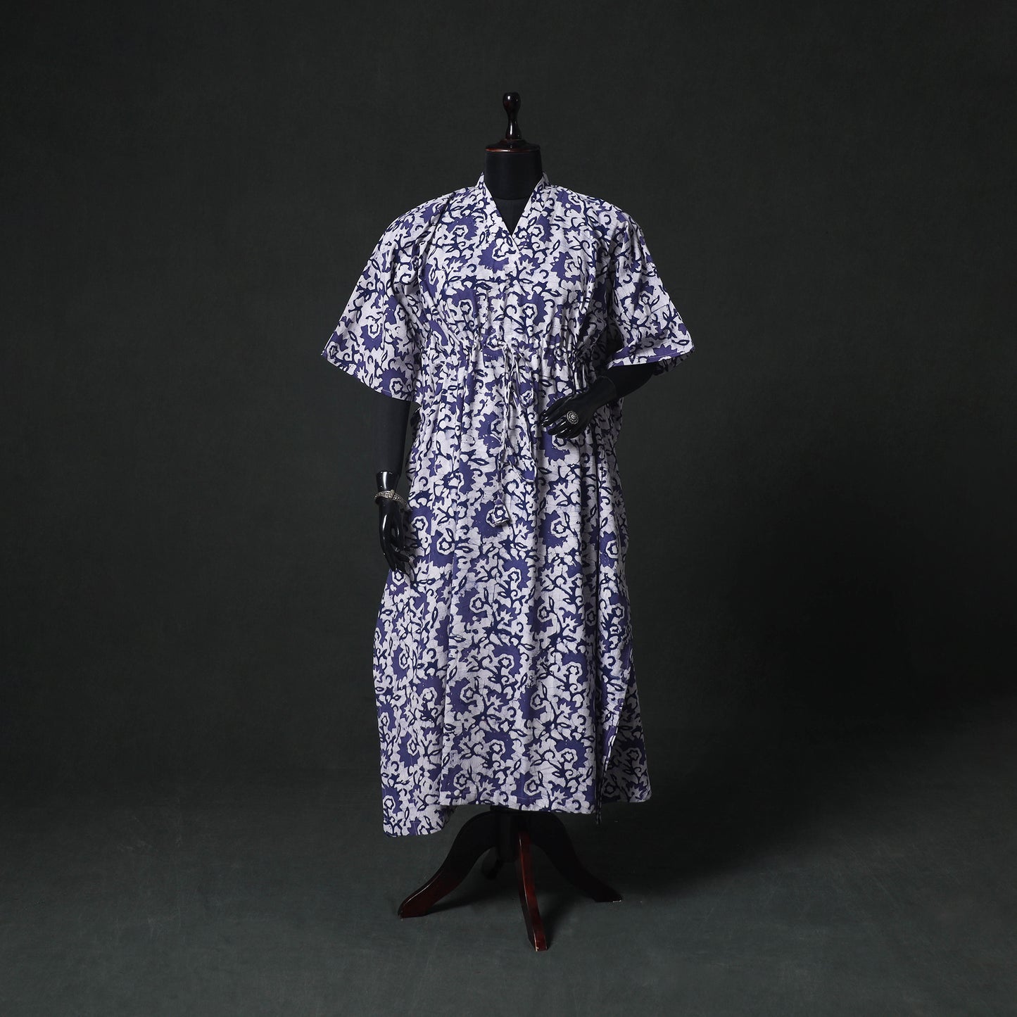 Blue - Hand Block Batik Print Cotton Kaftan (Long) 23