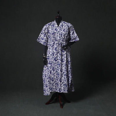 Blue - Hand Block Batik Print Cotton Kaftan (Long) 23