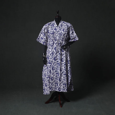 Blue - Hand Block Batik Print Cotton Kaftan (Long) 23