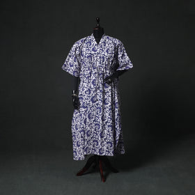 Blue - Hand Block Batik Print Cotton Kaftan (Long) 23