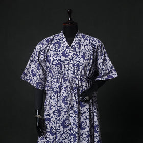Blue - Hand Block Batik Print Cotton Kaftan (Long) 23