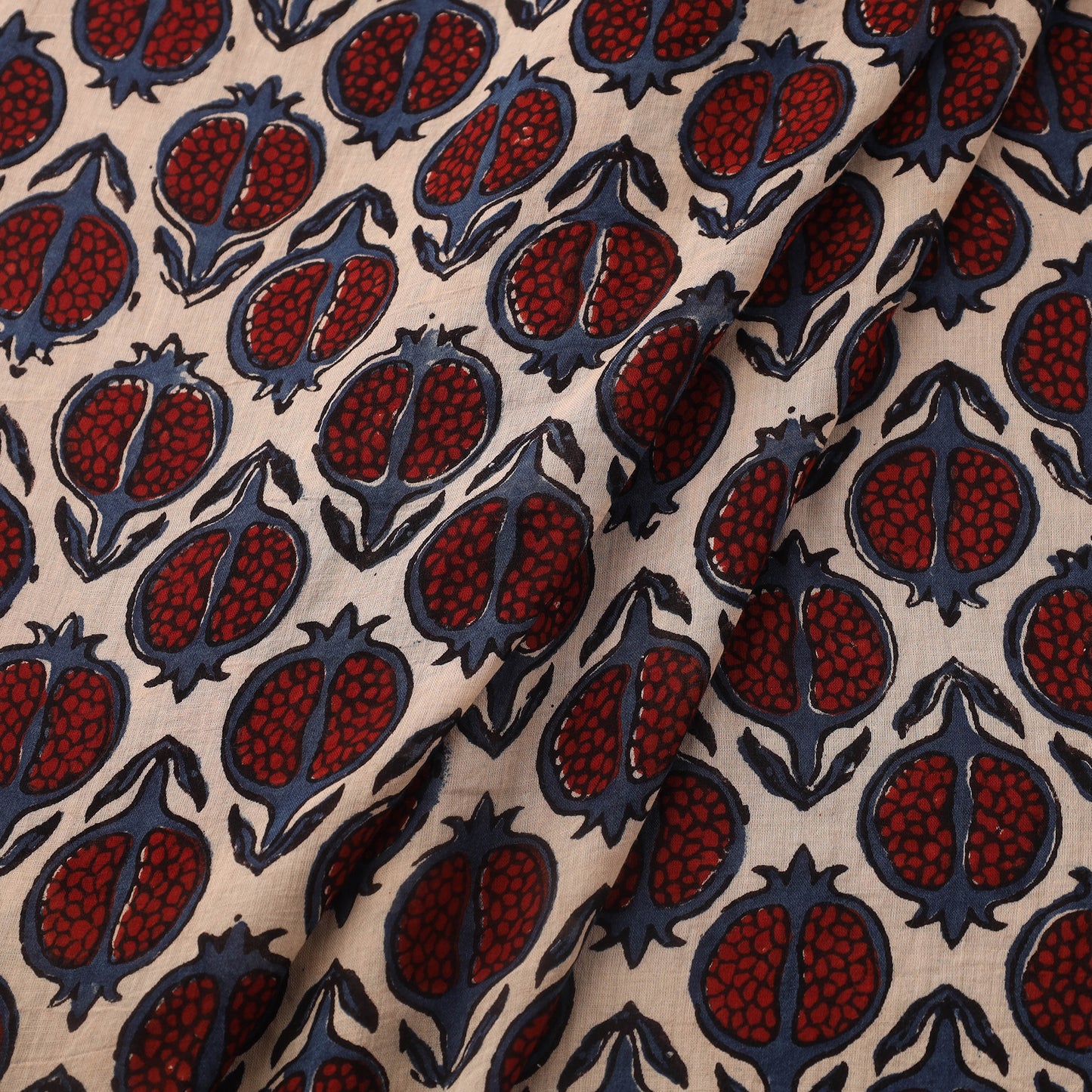 Red Block Print Mul Cotton Natural Dyed Ajrakh Fabric