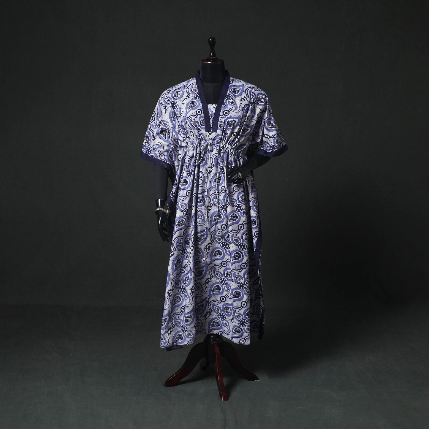 Blue - Hand Block Batik Print Cotton Kaftan (Long) 24