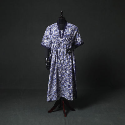 Blue - Hand Block Batik Print Cotton Kaftan (Long) 24