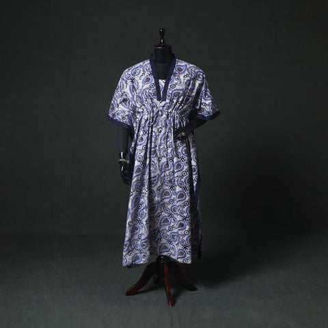 Blue - Hand Block Batik Print Cotton Kaftan (Long) 24
