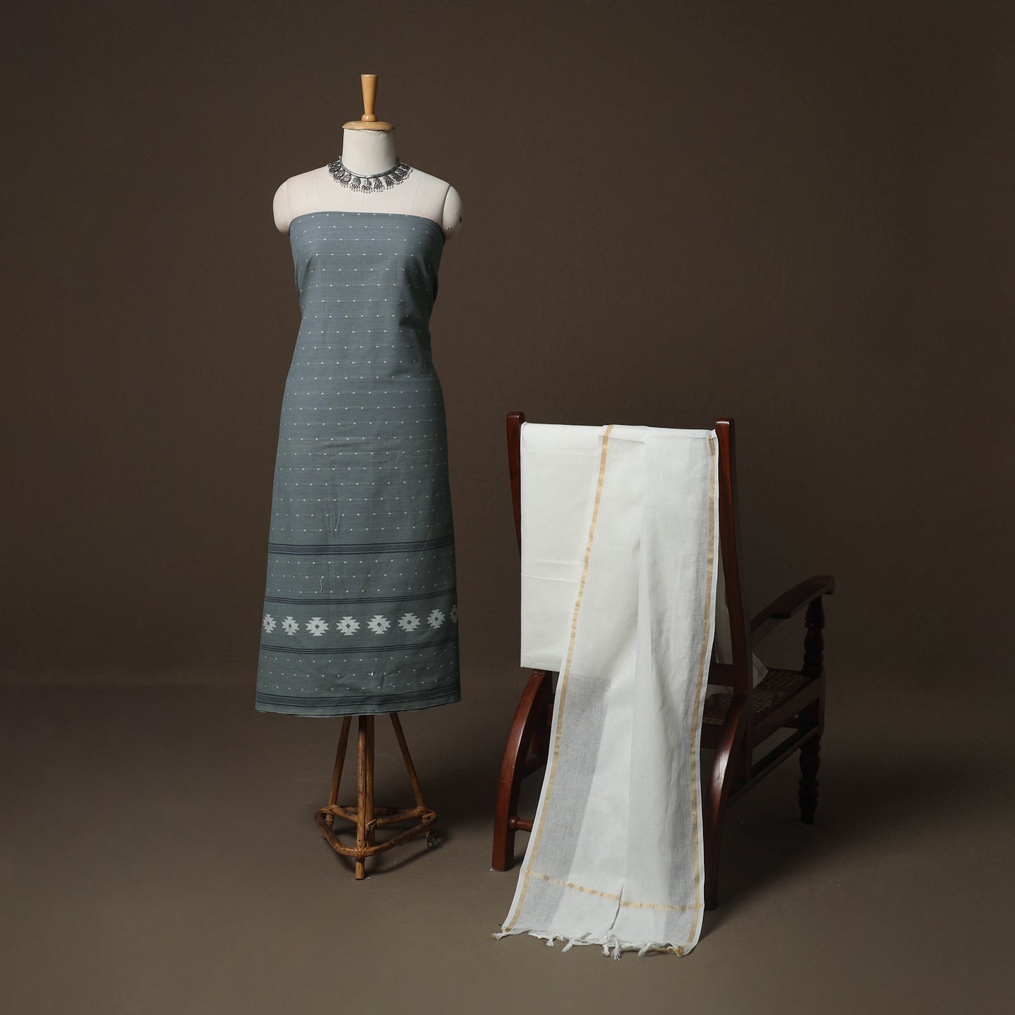 Jacquard Woven Pure Cotton 3pc Unstitched Dress Material Suit Set 25